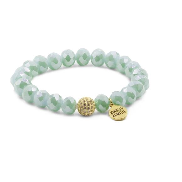 RETAIL $30 Kinsley Armelle Rian Collection Mint Beaded Bracelet*Velvet Pouch - Picture 1 of 3